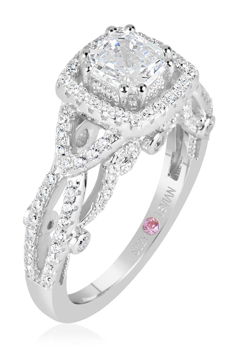 SUZY LEVIAN Sterling Silver Asscher-Cut White CZ Ring, Alternate, color, White