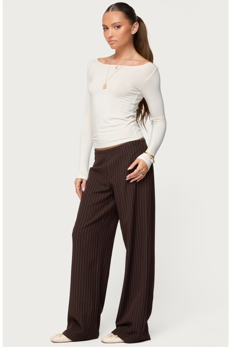 Kerie Wide Leg Pinstripe Pants, Alternate, color, DARK-BROWN