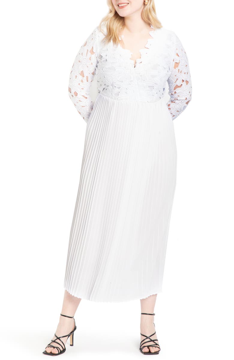 ELOQUII Lace Bodice Chiffon Gown, Main, color, 