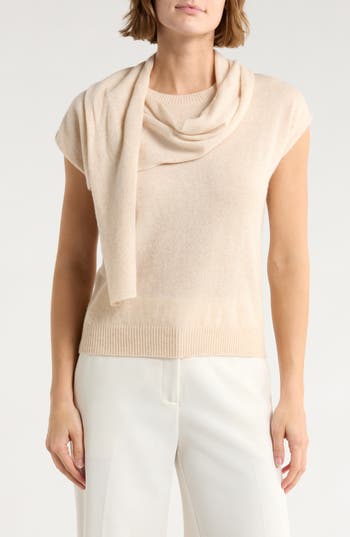Magaschoni Cashmere Scarf Short Sleeve Sweater In Neutral