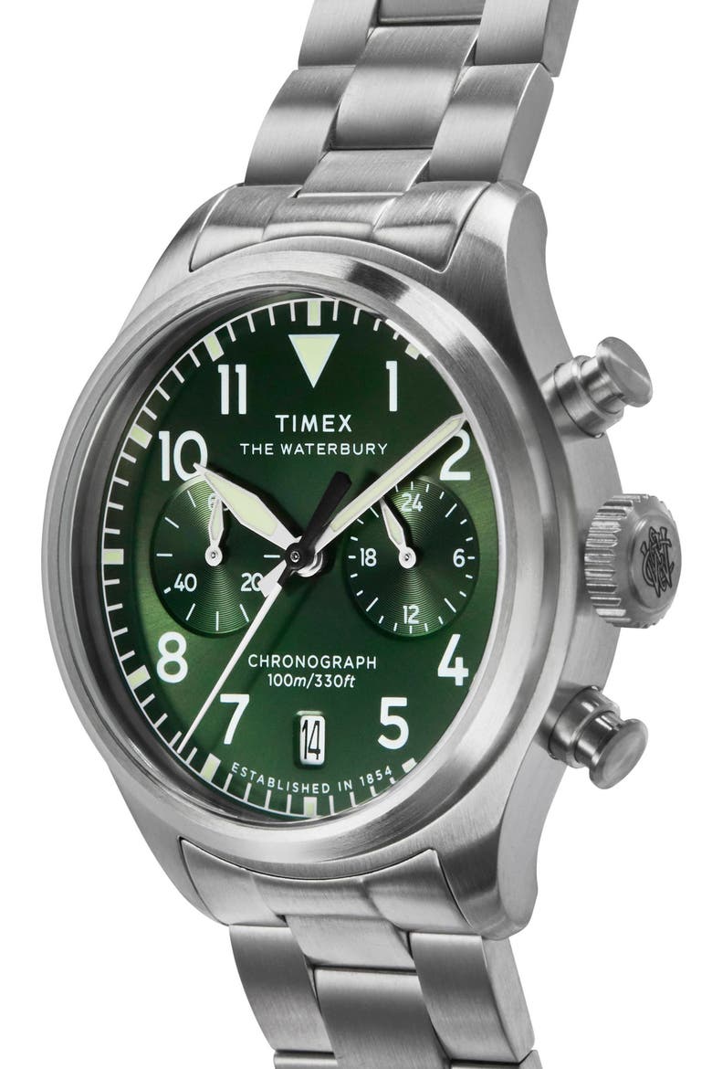 Waterbury Ace Chronograph Leather Strap Watch, 41mm, Alternate, color, SILVER