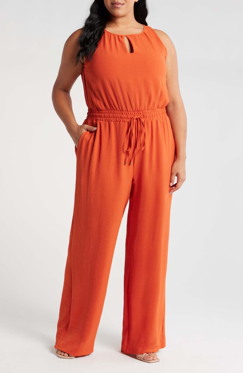 Tahari ASL Smock Waist Wide Leg Jumpsuit, Main, color, Lava