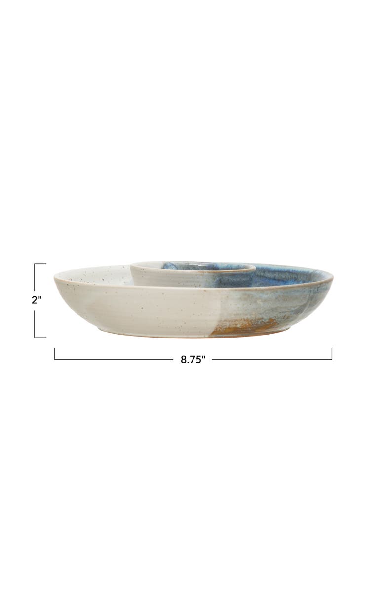 Storied Home Hand-Painted Stoneware Chip and Dip, Reactive Glaze, Cream Color and Blue, Alternate, color, Blue