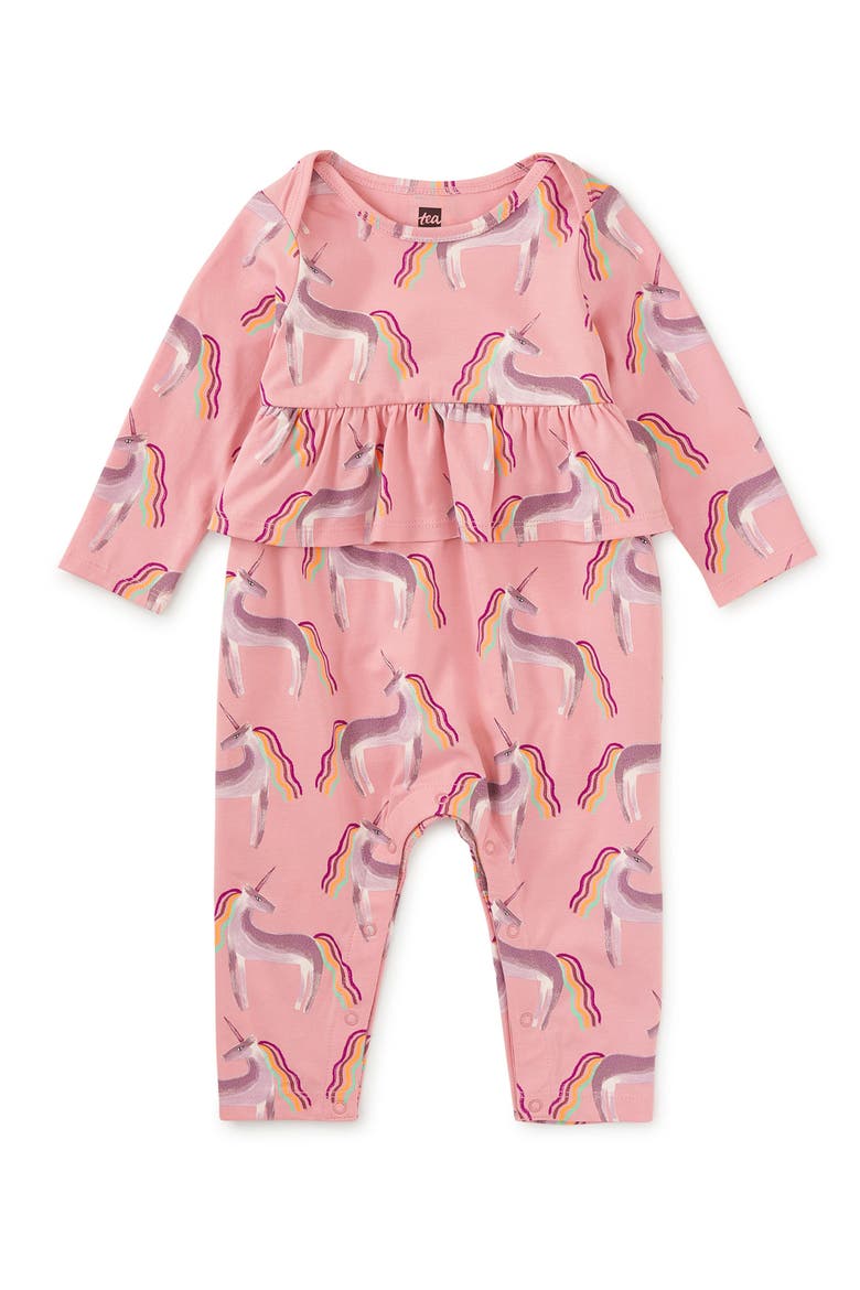 Pretty Peplum Baby Romper, Alternate, color, Rainbow Unicorn