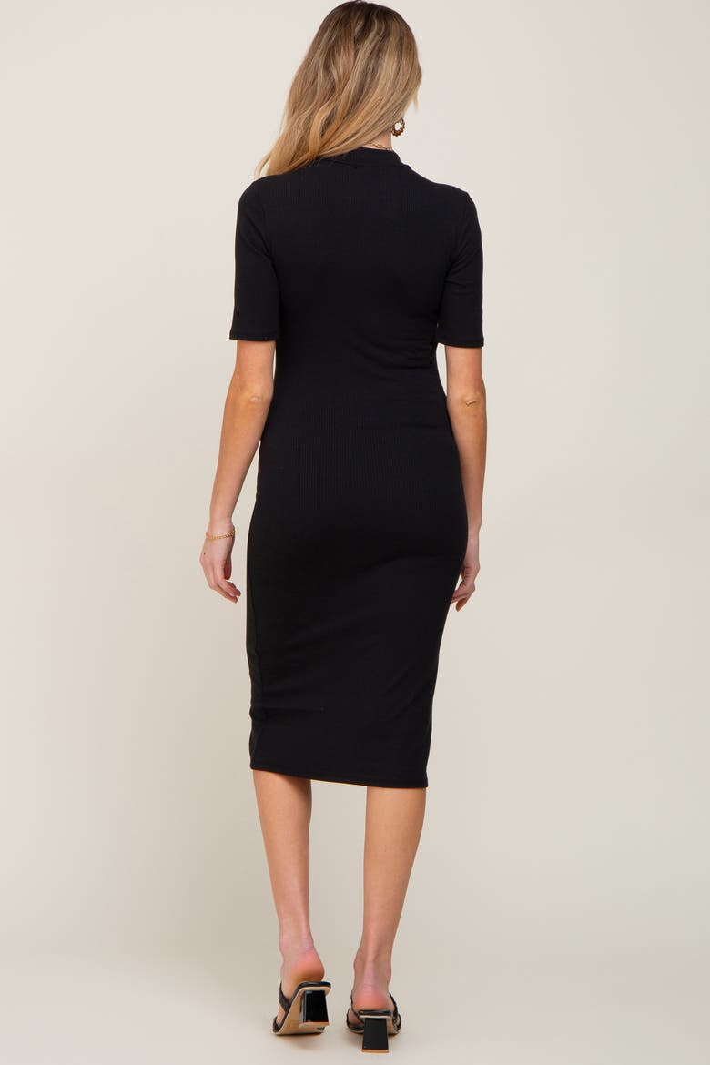 Ribbed Mock Neck Midi Dress, Alternate, color, Black