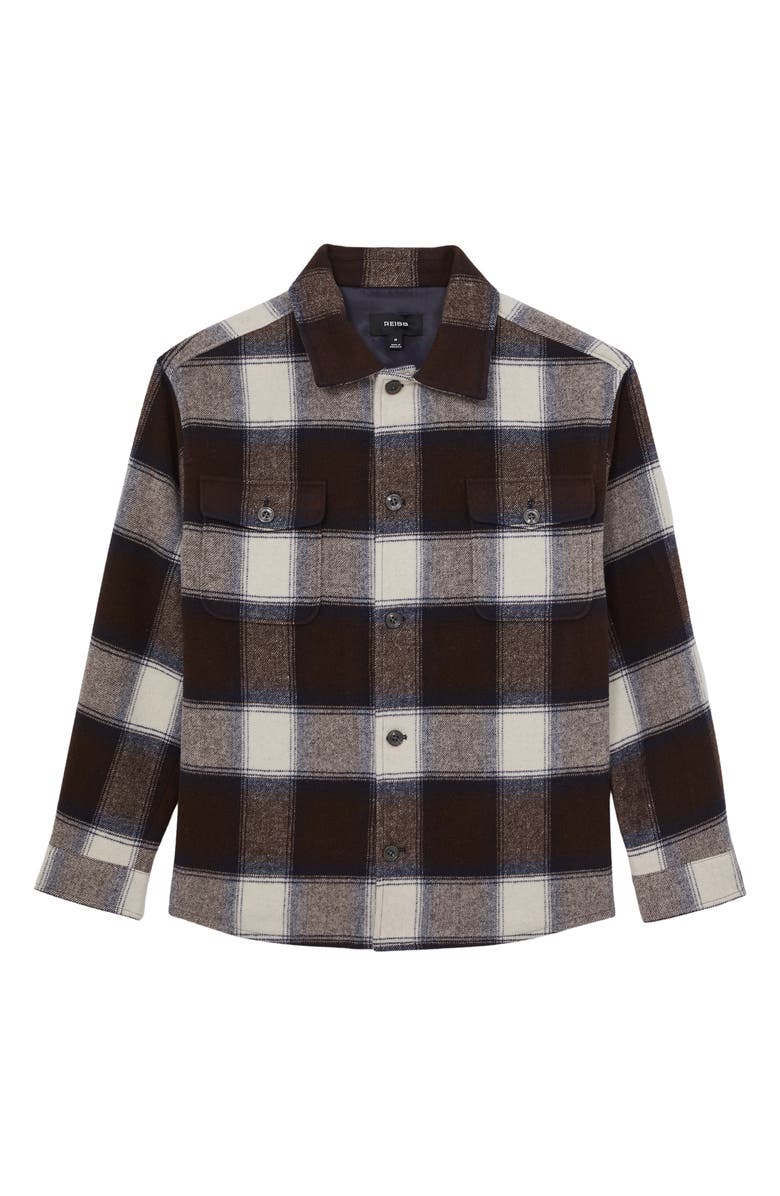 Reiss McFadden Check Wool Blend Flannel Overshirt, Alternate, color, Mcfadden Navy Multi