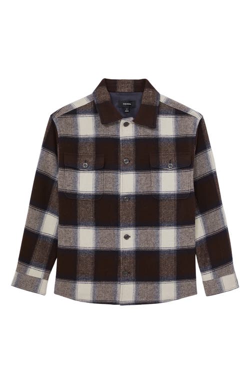 Reiss Mcfadden Check Wool Blend Flannel Overshirt In Brown