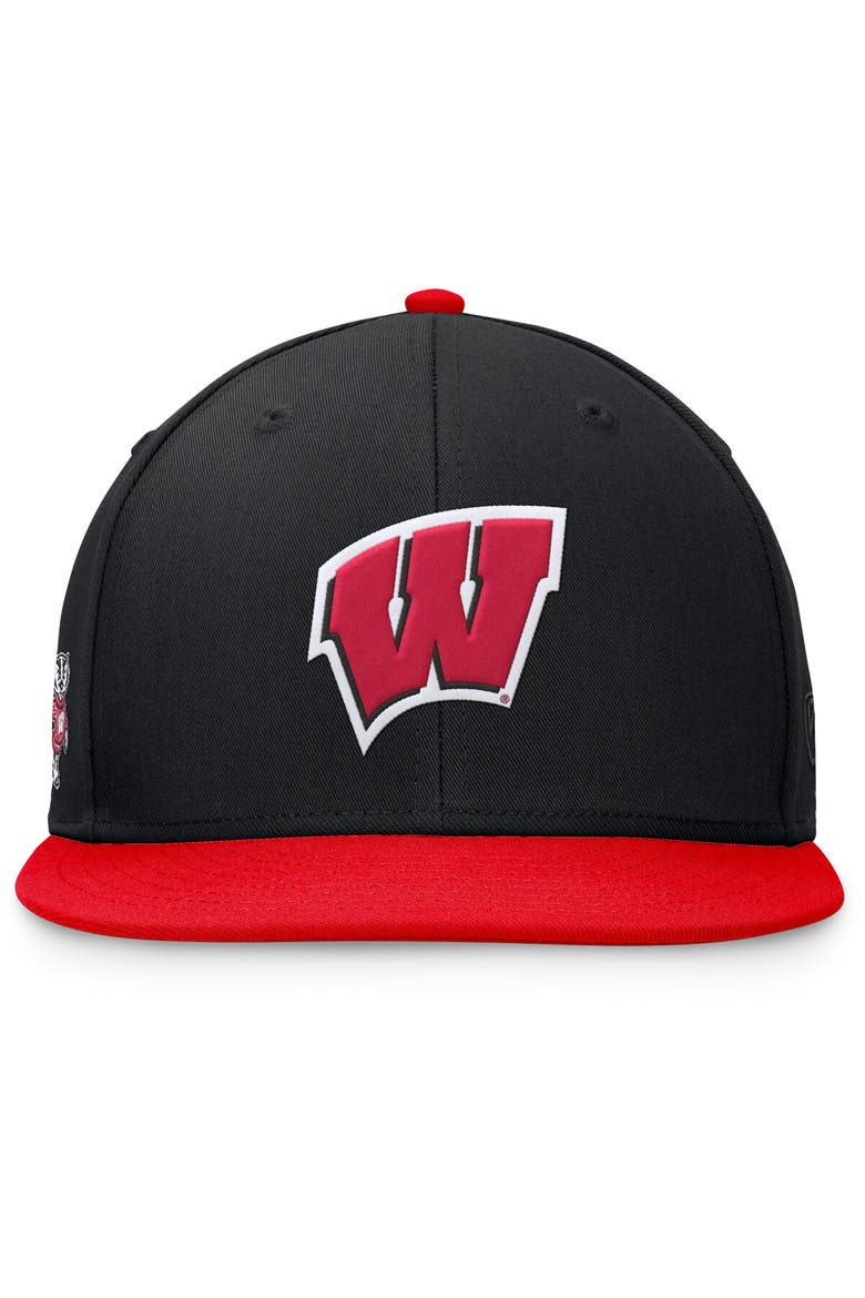 Men's Top of the World Black/Red Wisconsin Badgers Rally Two-Tone Fitted Hat, Alternate, color, Black
