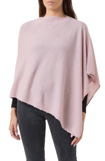 Sofia Cashmere Wool & Cashmere Poncho In Light Pink