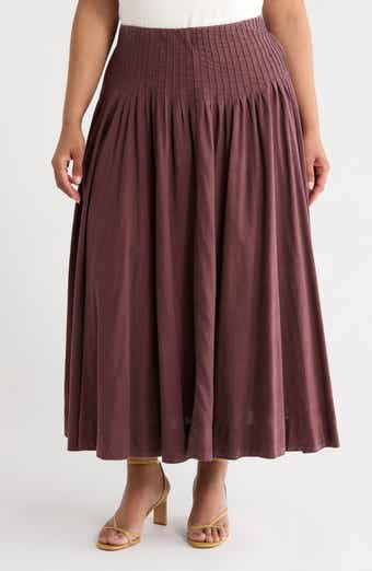 Pleated Linen Blend Maxi Skirt