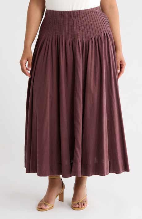Pleated Linen Blend Maxi Skirt