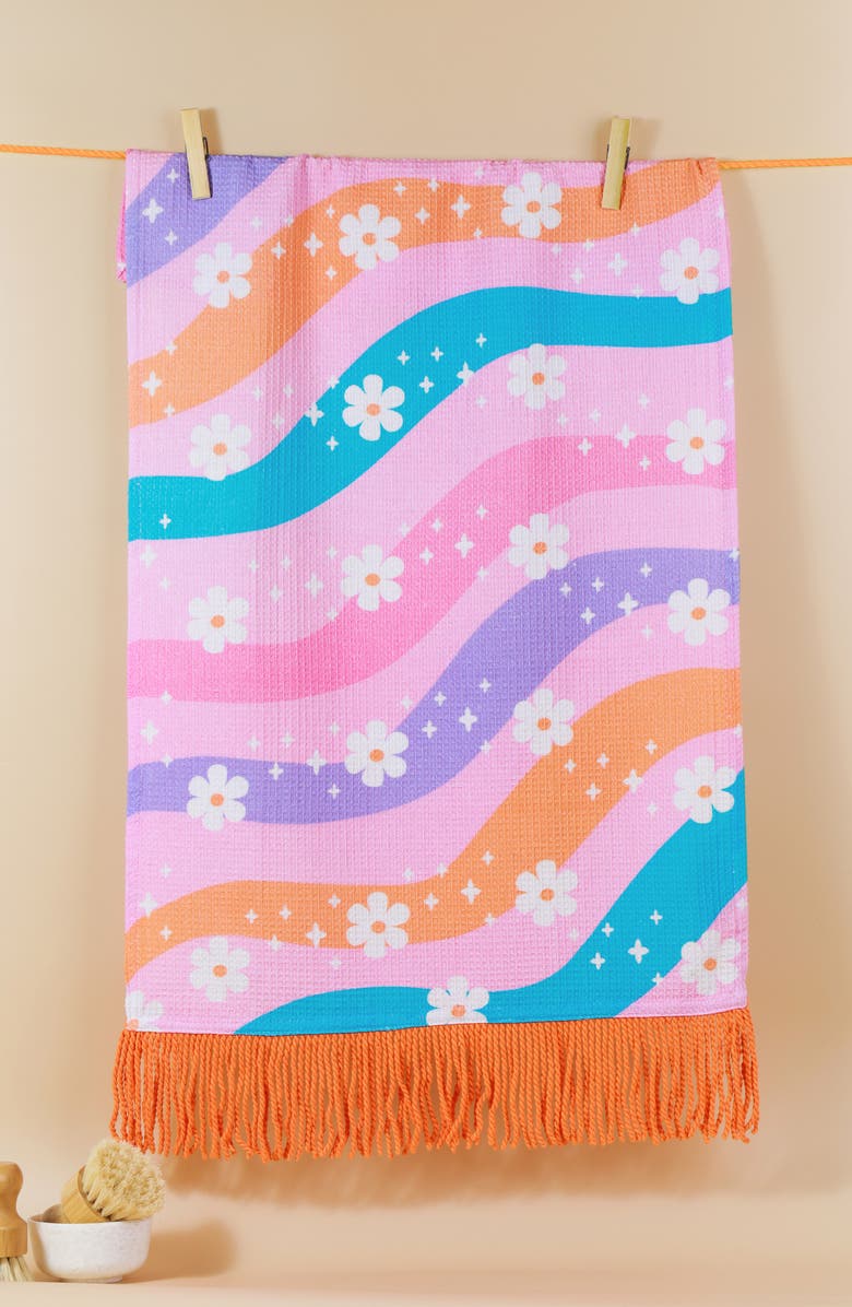 Tiramisu Groovy Gardens Set of 3 Kitchen Towels, Alternate, color, Pink/ Blue/ Orange