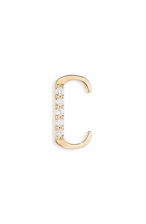 14K Gold Diamond Initial Single Stud Earring