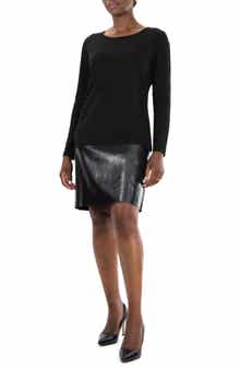 Nina Leonard Faux Leather Border Dress