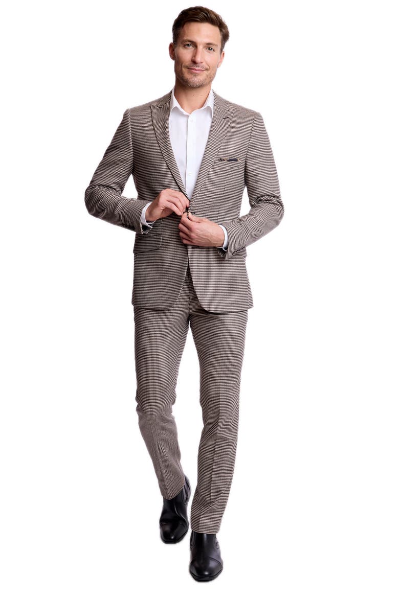 Ashton Slim Fit Houndstooth Check Peak Lapel Suit Jacket, Alternate, color, DK CHOC BEIGE HOUNDSTOOTH