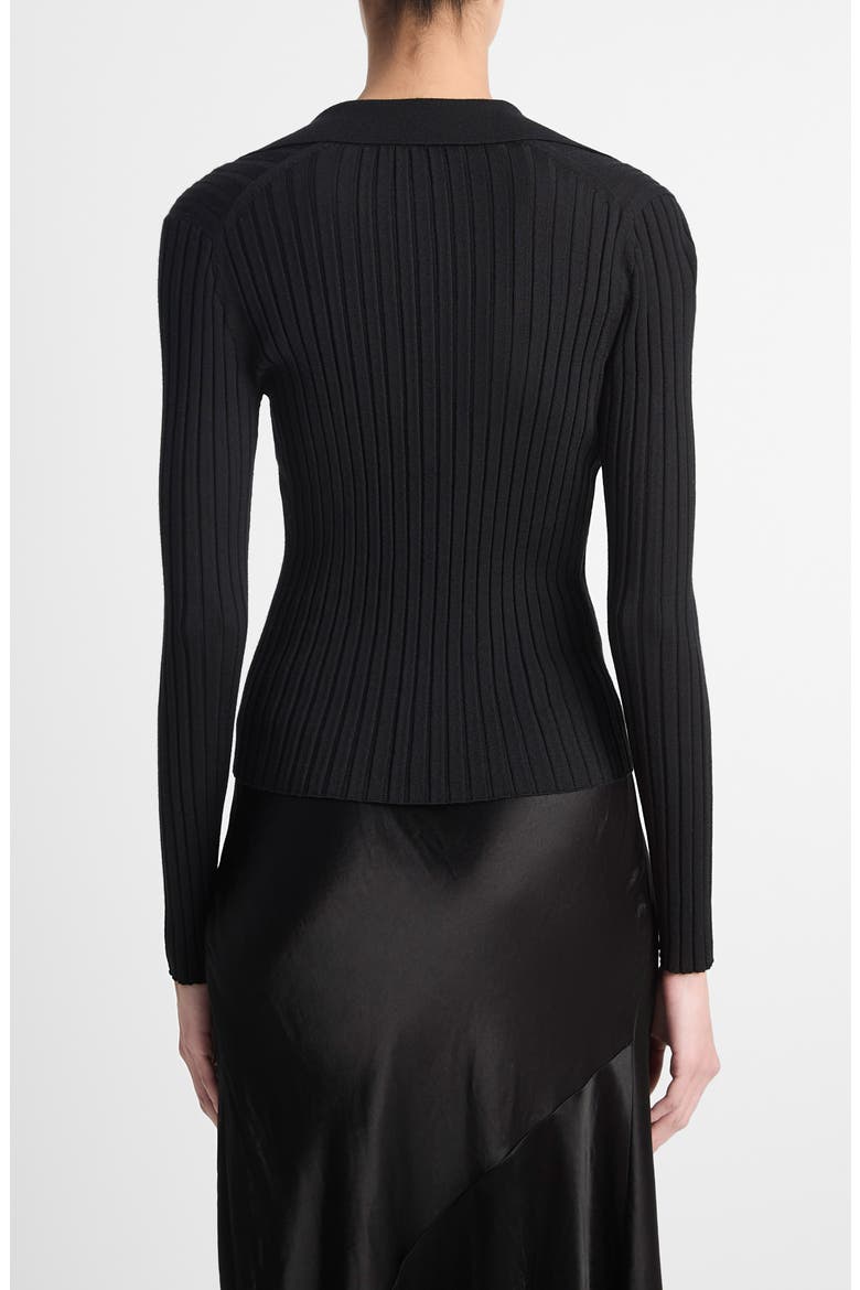 Wool & Silk Blend Rib Polo Sweater, Alternate, color, BLACK