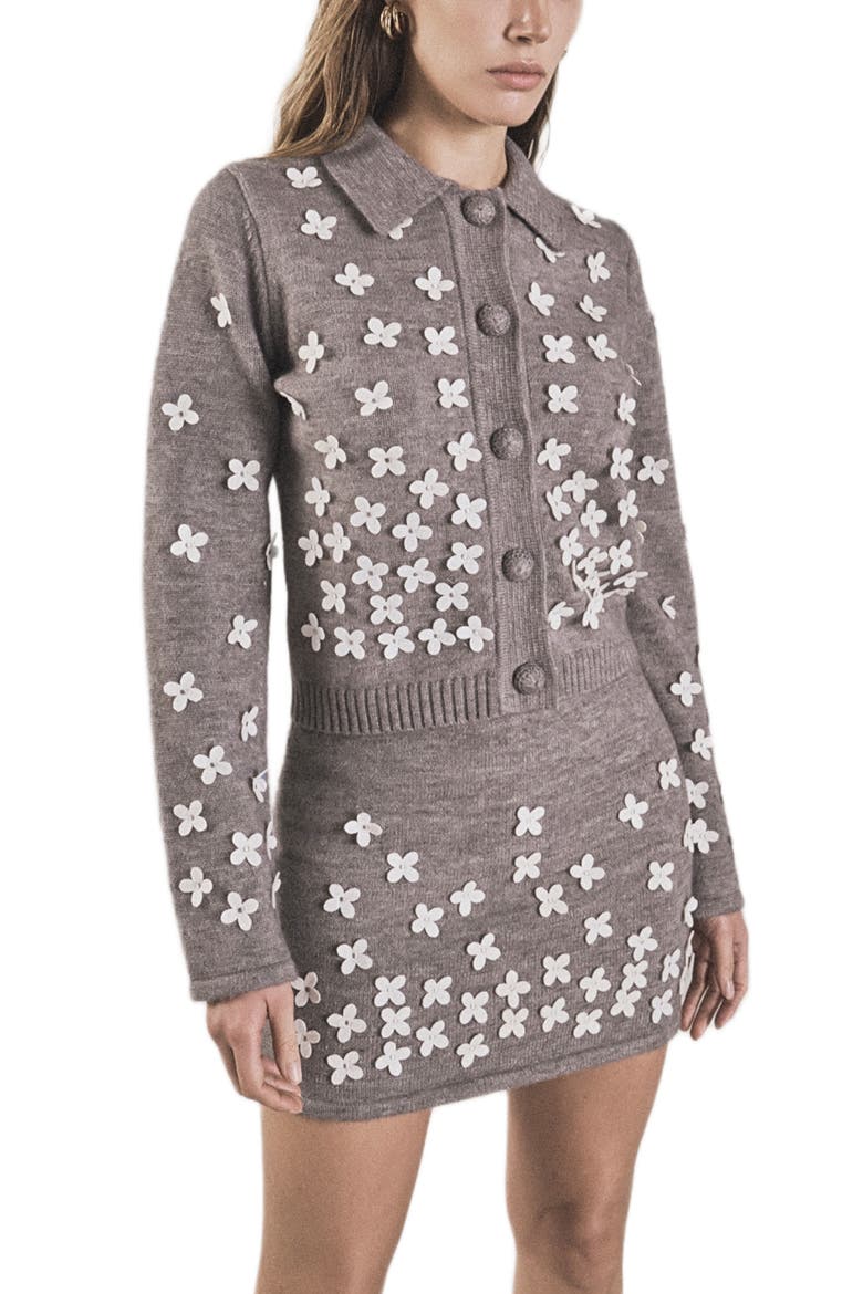 Floral Appliqué Knit Miniskirt, Alternate, color, HEATHER GREY/ WHITE
