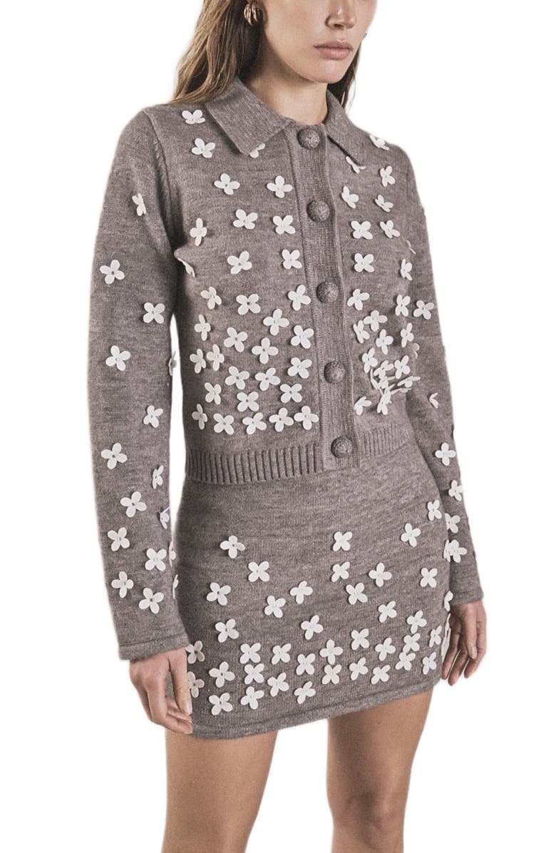 Endless Rose Floral Appliqué Knit Miniskirt, Alternate, color, Heather Grey/ White