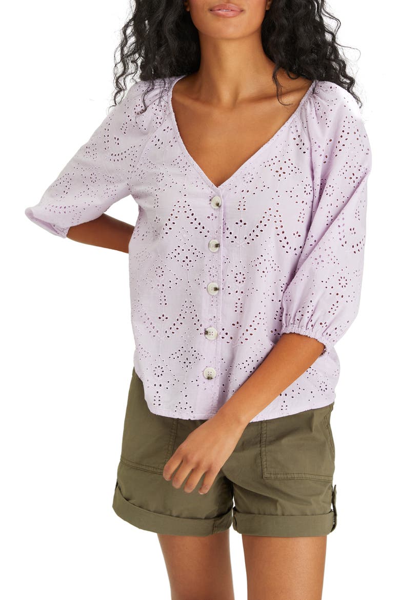 Modern Eyelet V-Neck Blouse, Alternate, color, LAVENDER ICE