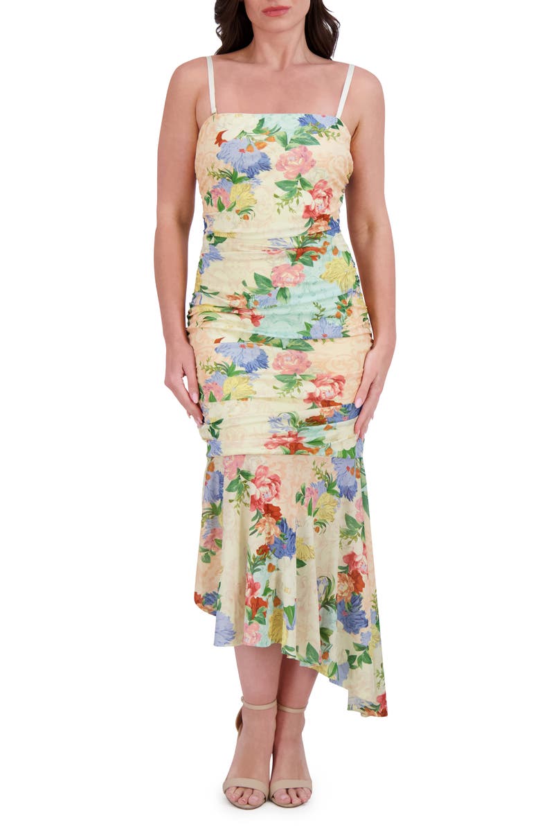 Siena Printed Mesh High Low Midi Dress, Main, color, Yellow Multi