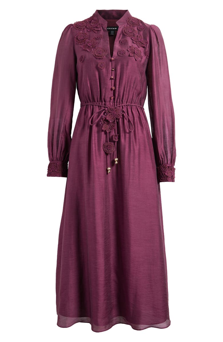Ever New Yasmin Floral Appliqué Long Sleeve Midi Dress, Alternate, color, Berry