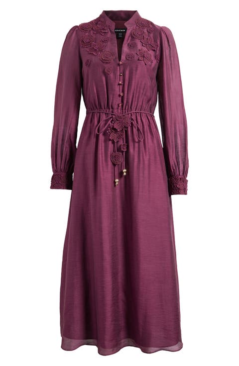 Yasmin Floral Appliqué Long Sleeve Midi Dress