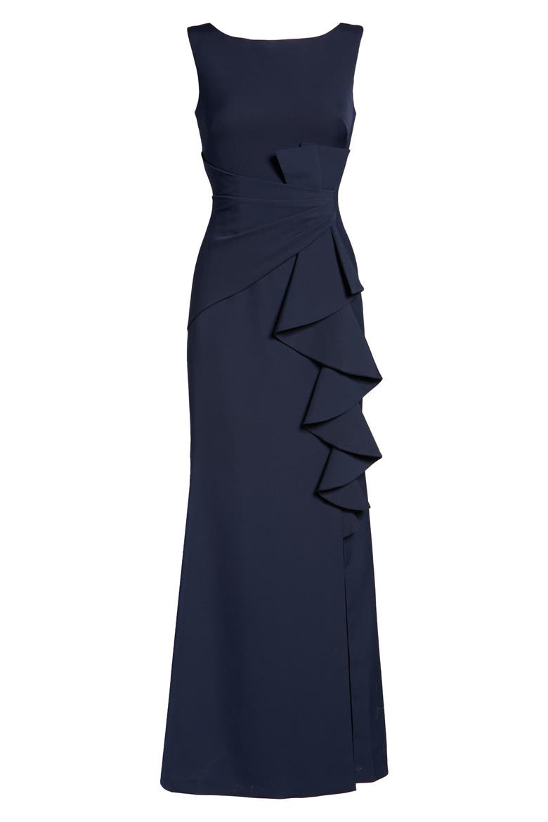 Ruffle Front Gown, Alternate, color, NAVY