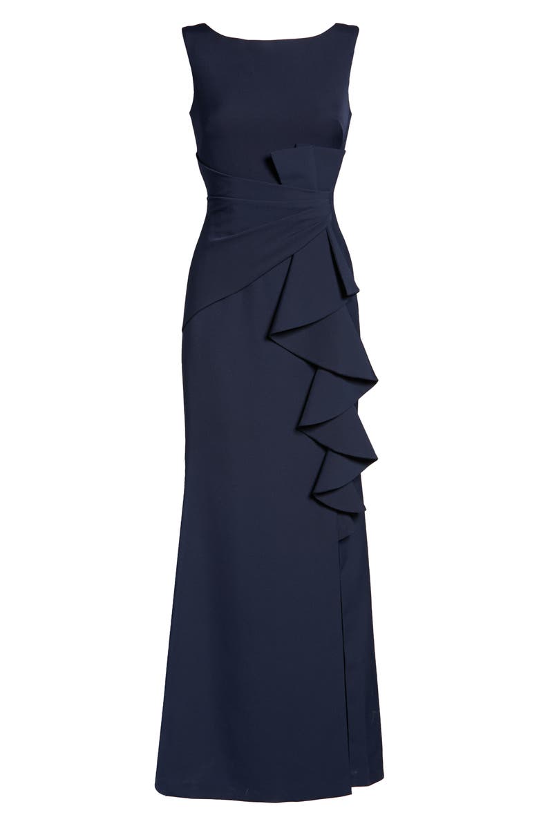Eliza J Ruffle Front Gown, Alternate, color, Navy