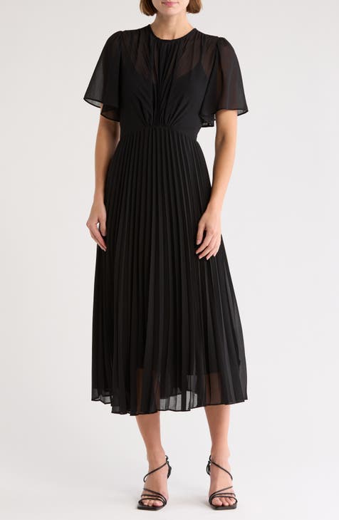 Pleated Chiffon Midi Dress