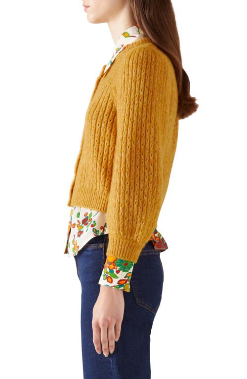 Lk Bennett Nora Pointelle Crop Cardigan In Yellow