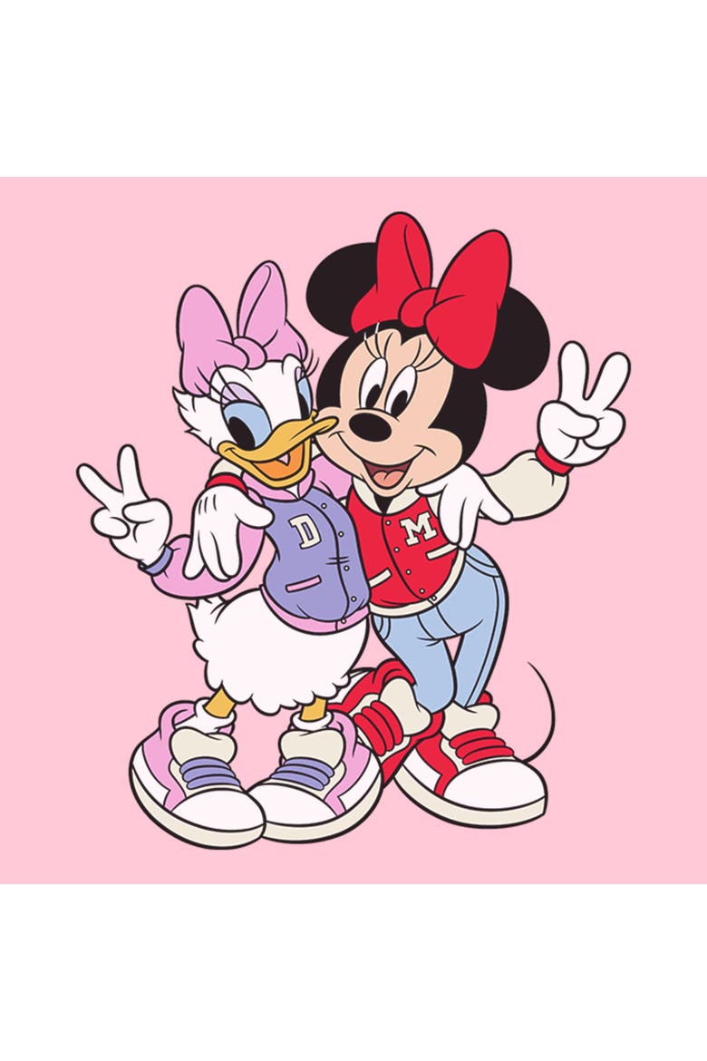 Girl's Mickey & Friends Collegiate Minnie and Daisy  Graphic T-Shirt, Alternate, color, Light Pink