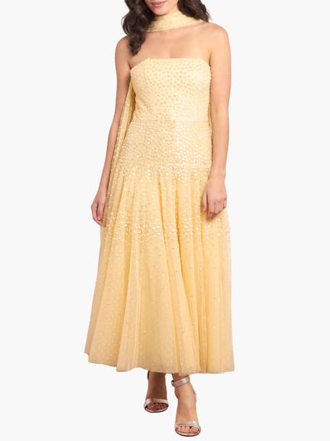 Sunrise Sequin Strapless Cape Dress