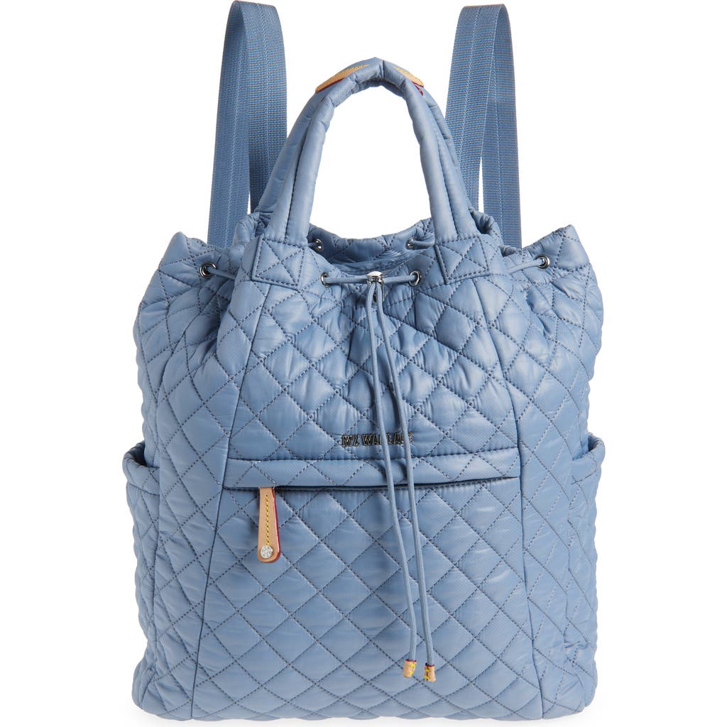 Mz Wallace Metro Quilted Nylon Convertible Backpack In Stone Blue Metro
