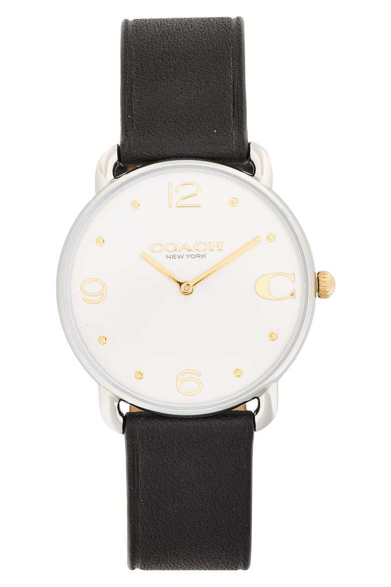 Elliot Leather Strap Watch, Main, color, SILVER WHITE