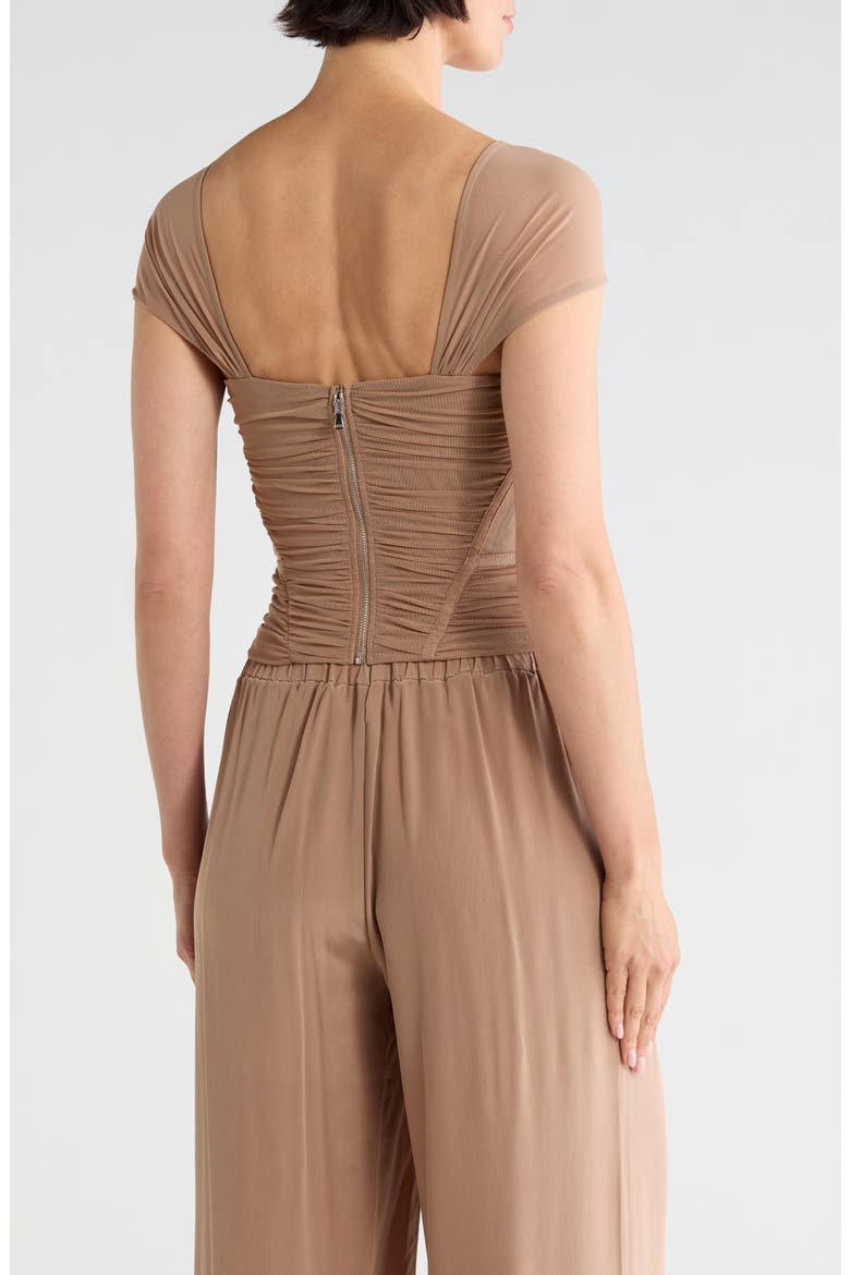 Asuka Shirred Mesh Top, Alternate, color, CAPPUCCINO