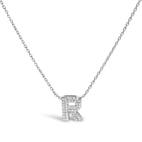 10K Gold Diamond Accent "A-Z" Initial Bubble Pendant Necklace