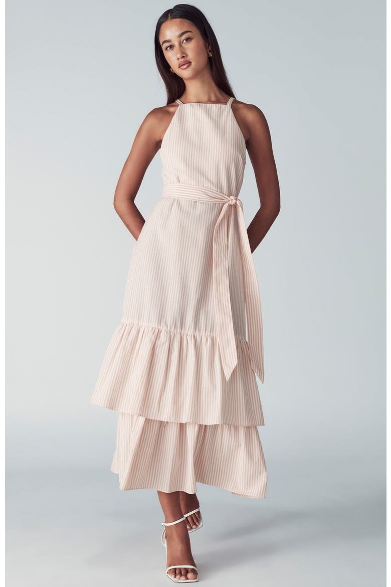 Lou Tiered Dress, Alternate, color, Peach Stripe