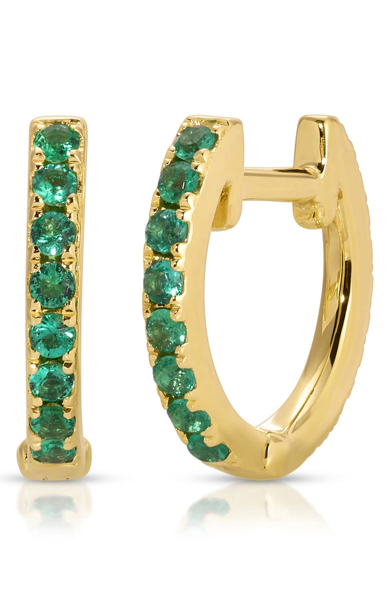 EF Collection Diamond & Emerald Reversible Huggie Hoop Earrings, Main, color, Gold