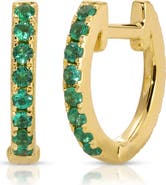 EF Collection Diamond & Emerald Reversible Huggie Hoop Earrings