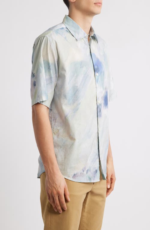 Nn07 Freddy 5654 Watercolor Print Organic Cotton Blend Button-up Shirt In Blue