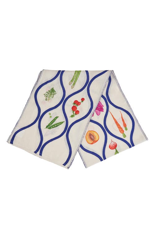 Misette Still Life Linen Table Runner In Blue Ribbon