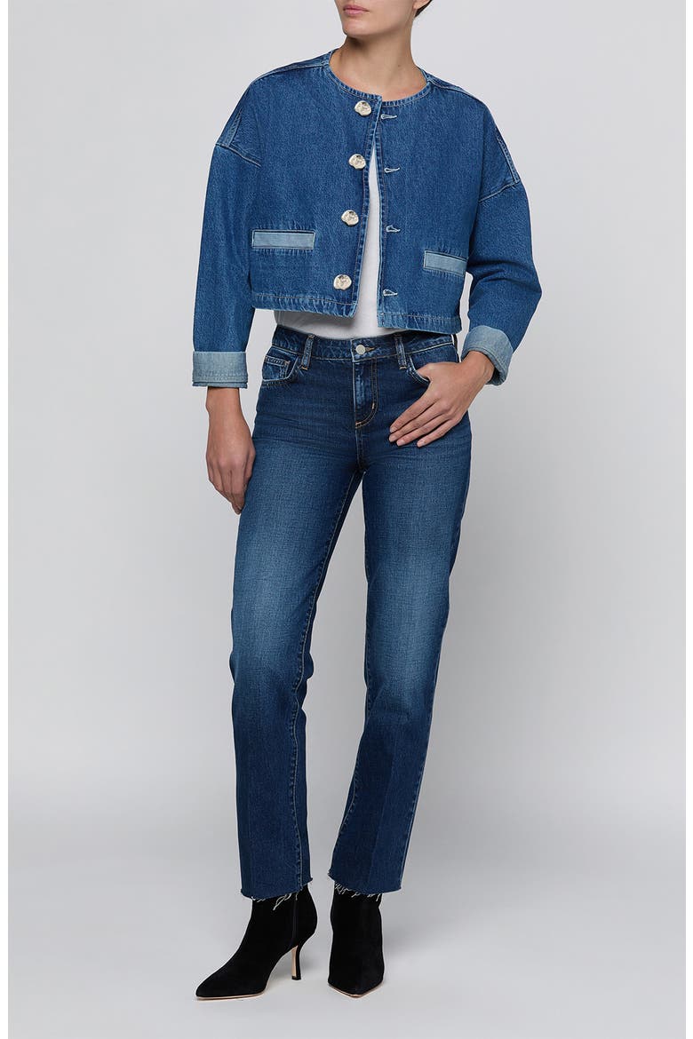 Verona Collarless Cropped Denim Jacket, Alternate, color, GOLETA
