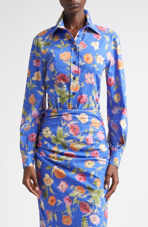 Poppy Print Button-Up Shirt