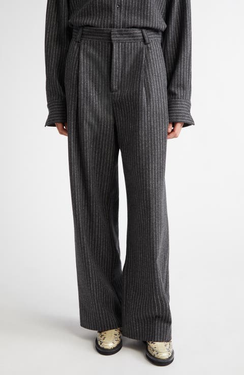 Connie Relaxed Fit Pinstripe Pleated Virgin Wool Blend Trousers