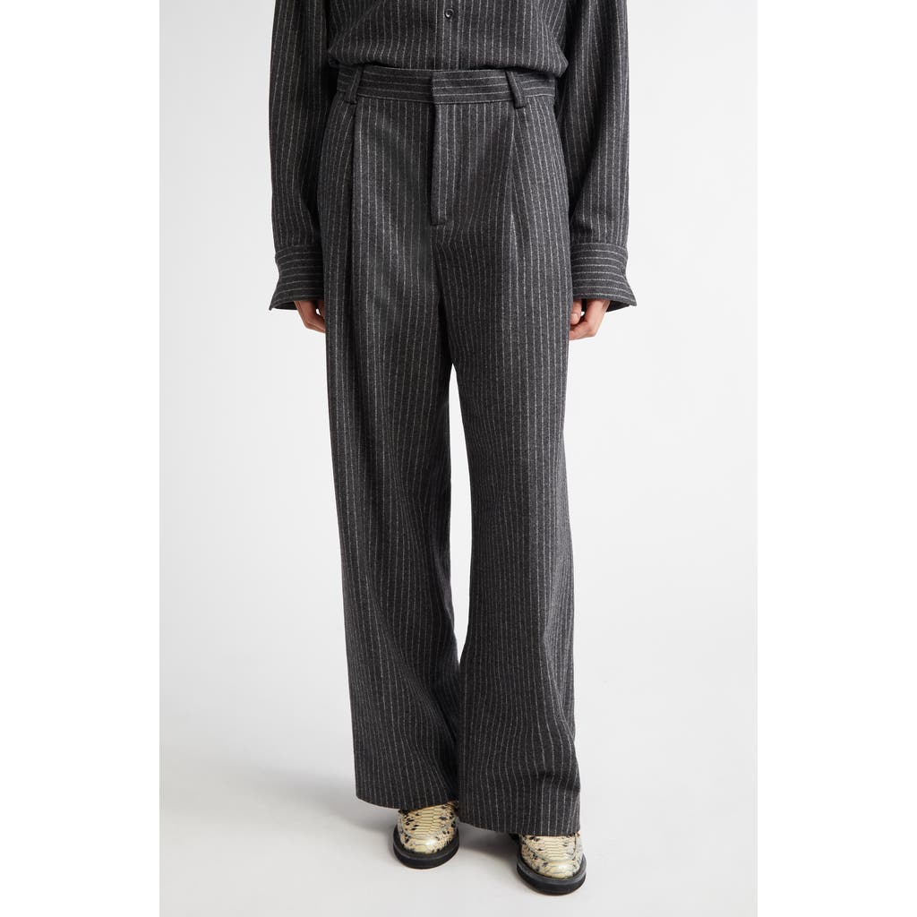 Teurn Studios Connie Relaxed Fit Pinstripe Pleated Virgin Wool Blend Trousers In Gray