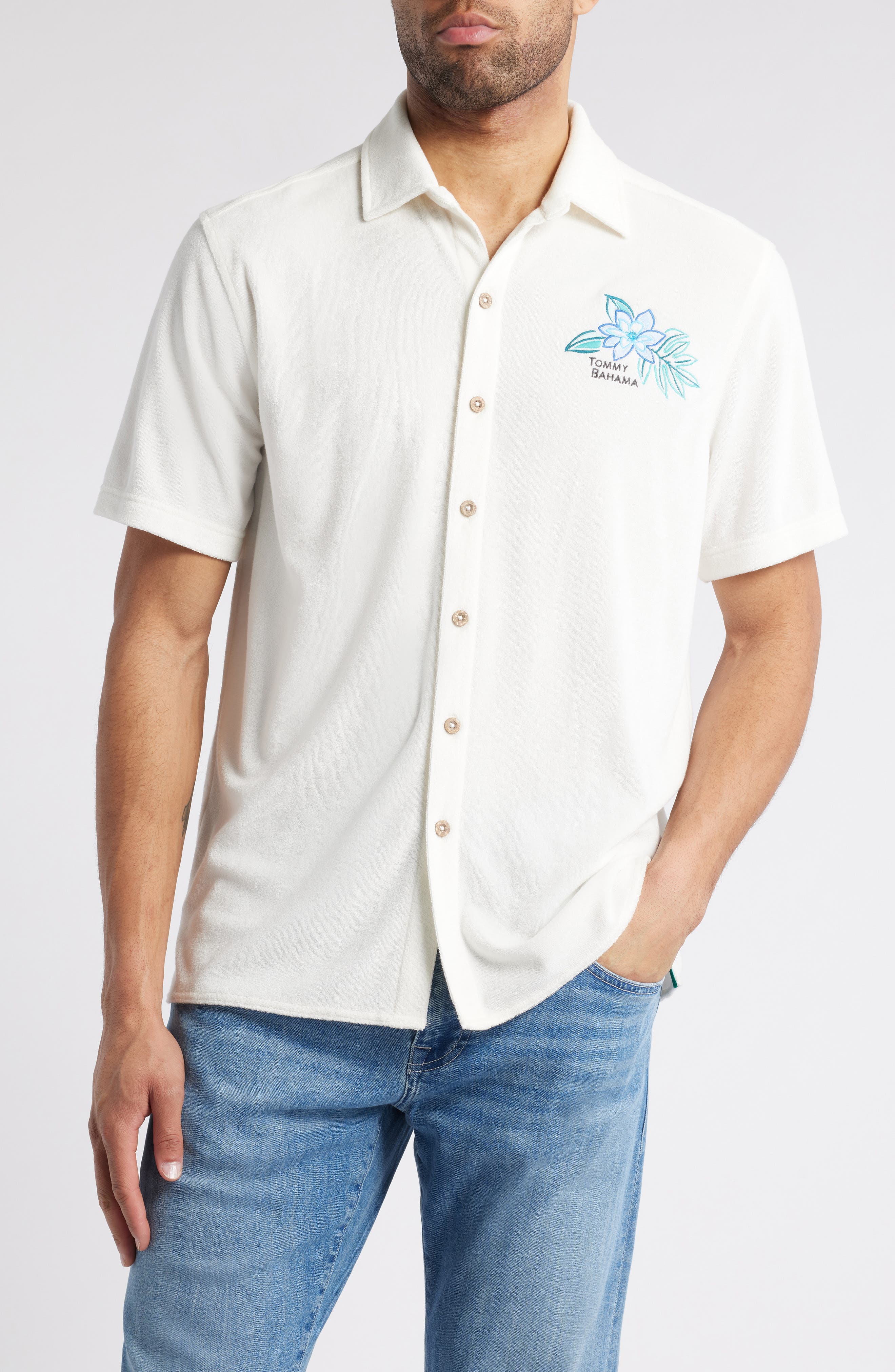 Tommy Bahama Poolside Toucan Terry Cloth Camp Shirt