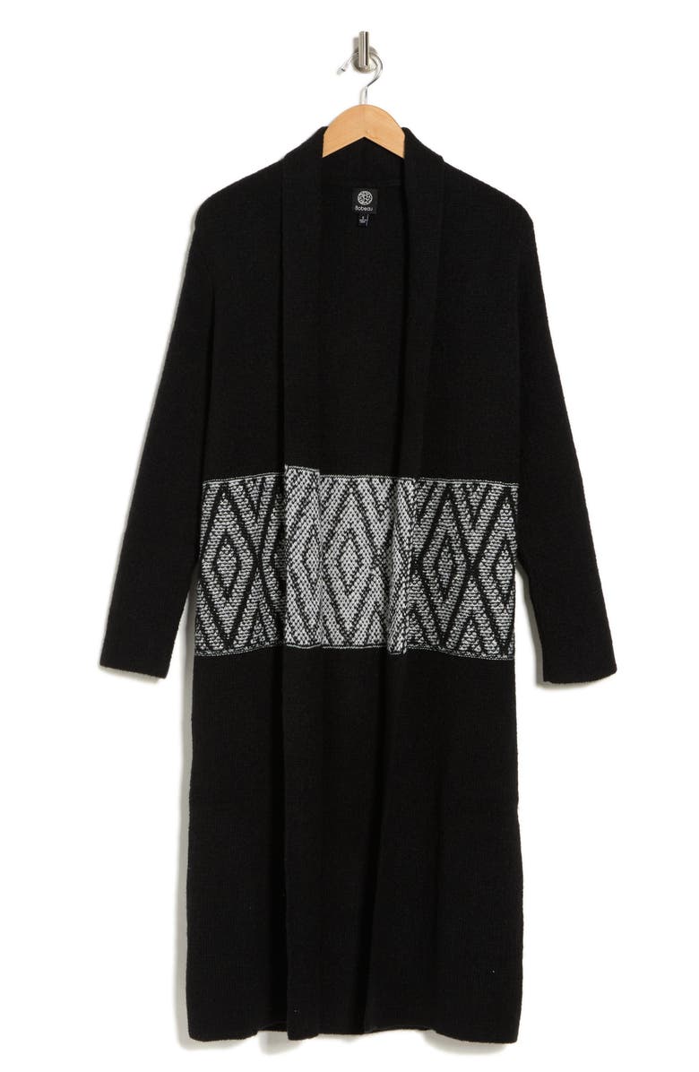 Bobeau Diamond Pattern Shawl Cardigan, Alternate, color, Black/ Ivory