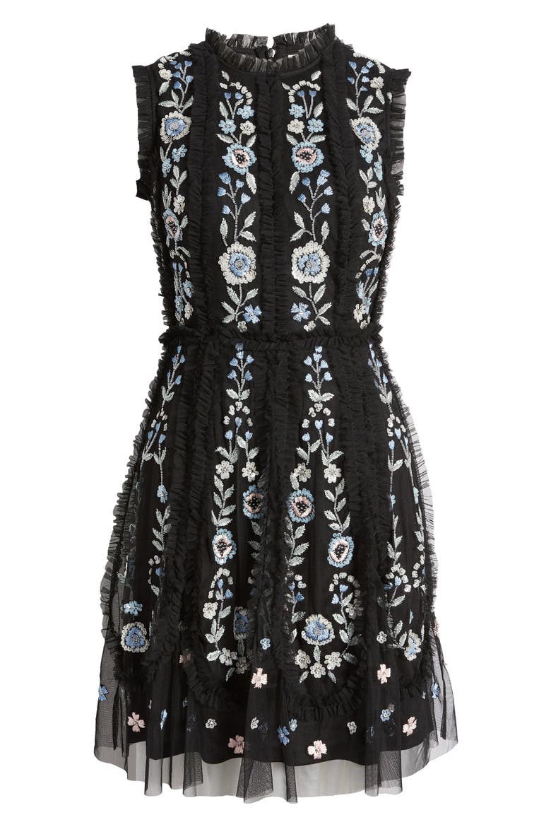 Sequin Floral Tulle Cocktail Dress, Alternate, color, BLACK