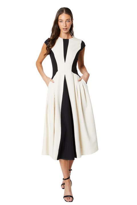 Crepe Color Block Midi Dress