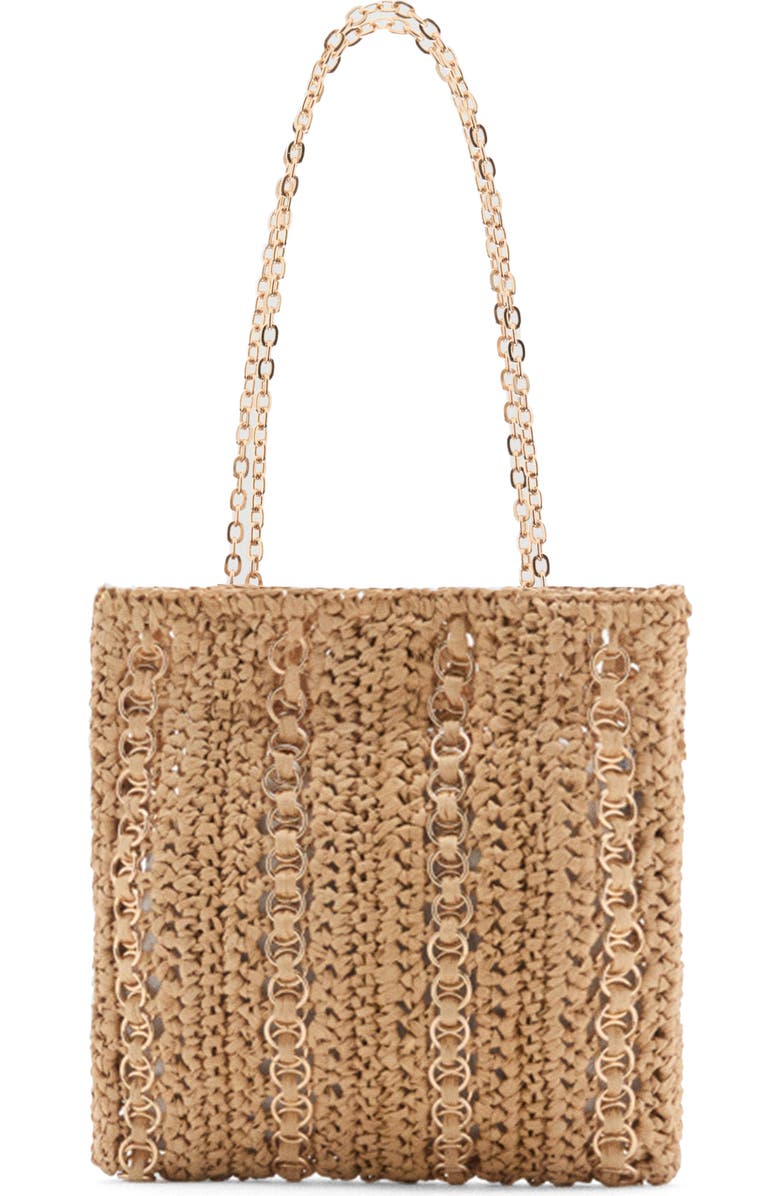 MANGO Ring Embellished Woven Straw Tote, Main, color, Beige